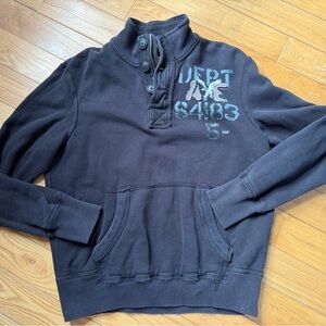 American Eagle Outfitters Dark Navy Graphic Half-Zip Hoodie